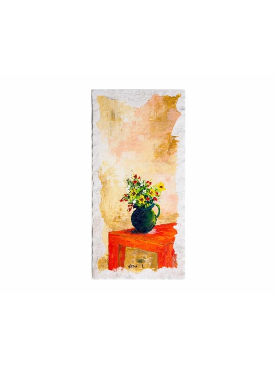 Painting on Jerusalem Stone of Flower Vase , Tu B'Av Gifts , Israeli J
