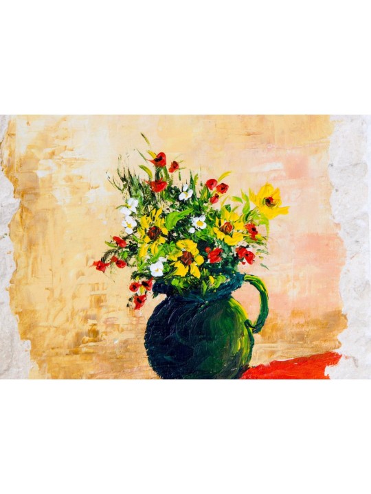 Painting on Jerusalem Stone of Flower Vase , Tu B'Av Gifts , Israeli J