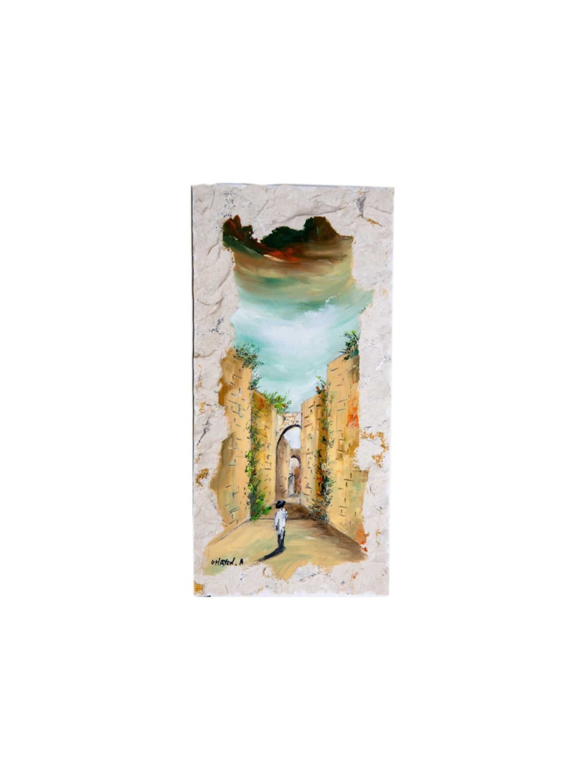 Peinture à l'huile de juif hassidique de paysage de vieille ville de Jérusalem, cadeaux de Tu B'Av, I