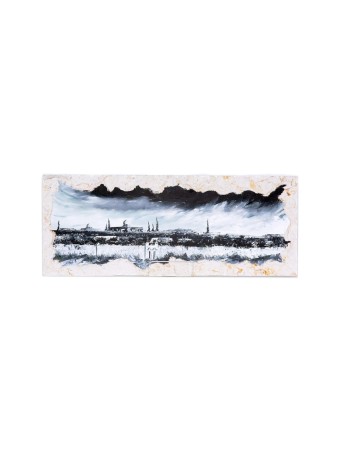 Peinture à l’huile noir et blanc de Jérusalem, cadeaux Tu B’Av, Judaï israélien
