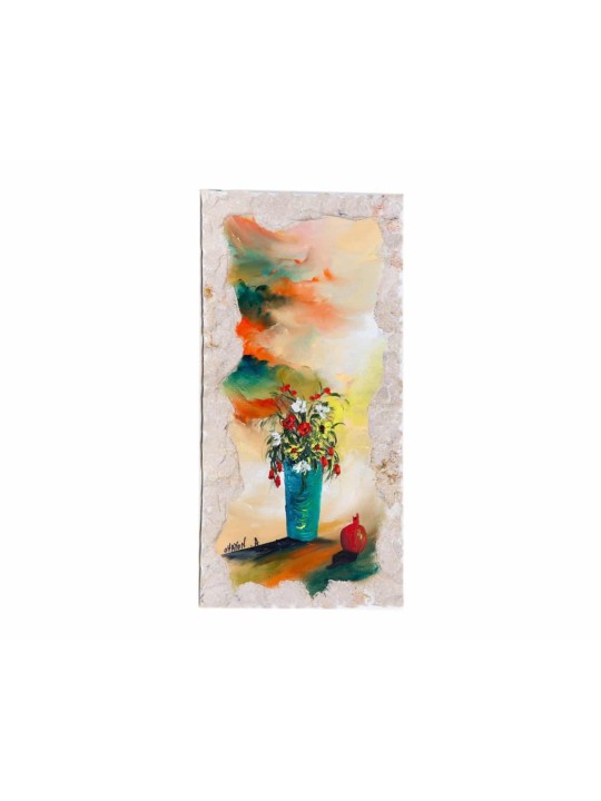 Peinture de vase de fleurs sur pierre de Jérusalem, cadeaux Tu B'Av, Juda israélien