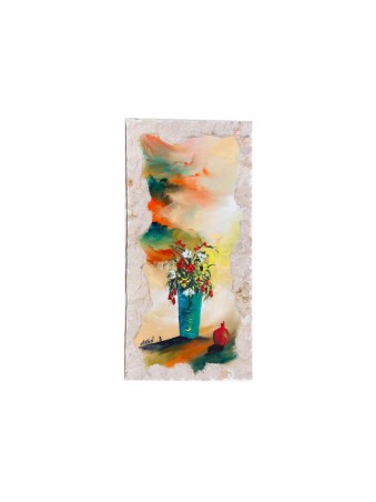 Peinture de vase de fleurs sur pierre de Jérusalem, cadeaux Tu B'Av, Juda israélien