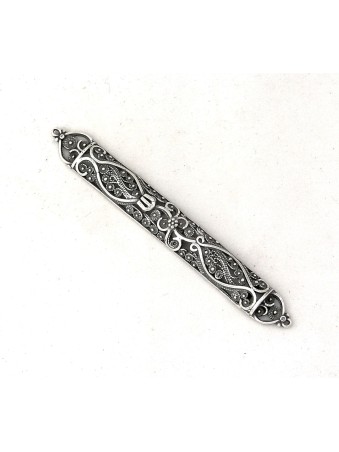 Ornements complexes Étui Mezuzah en argent, cadeaux Tu B'Av, Juda israélien