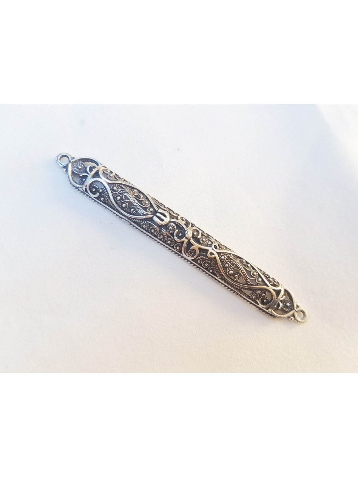 Ornements complexes Étui Mezuzah en argent, cadeaux Tu B'Av, Juda israélien