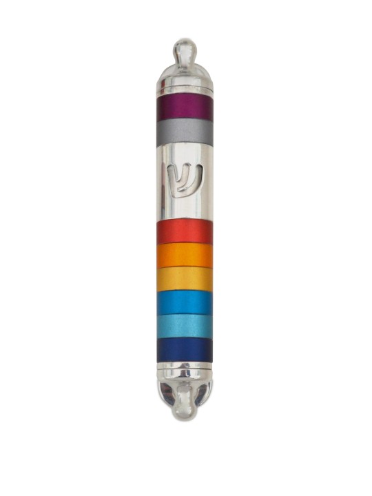 Colorful Round Mezuzah Case Made of Aluminum , Avi Nadav Mezuzah Cases
