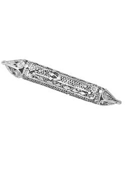 Decorated Filigree Silver Mezuzah Cover , Tu B'Av Gifts , Israeli Juda