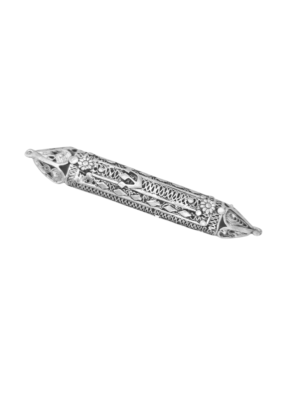 Decorated Filigree Silver Mezuzah Cover , Tu B'Av Gifts , Israeli Juda