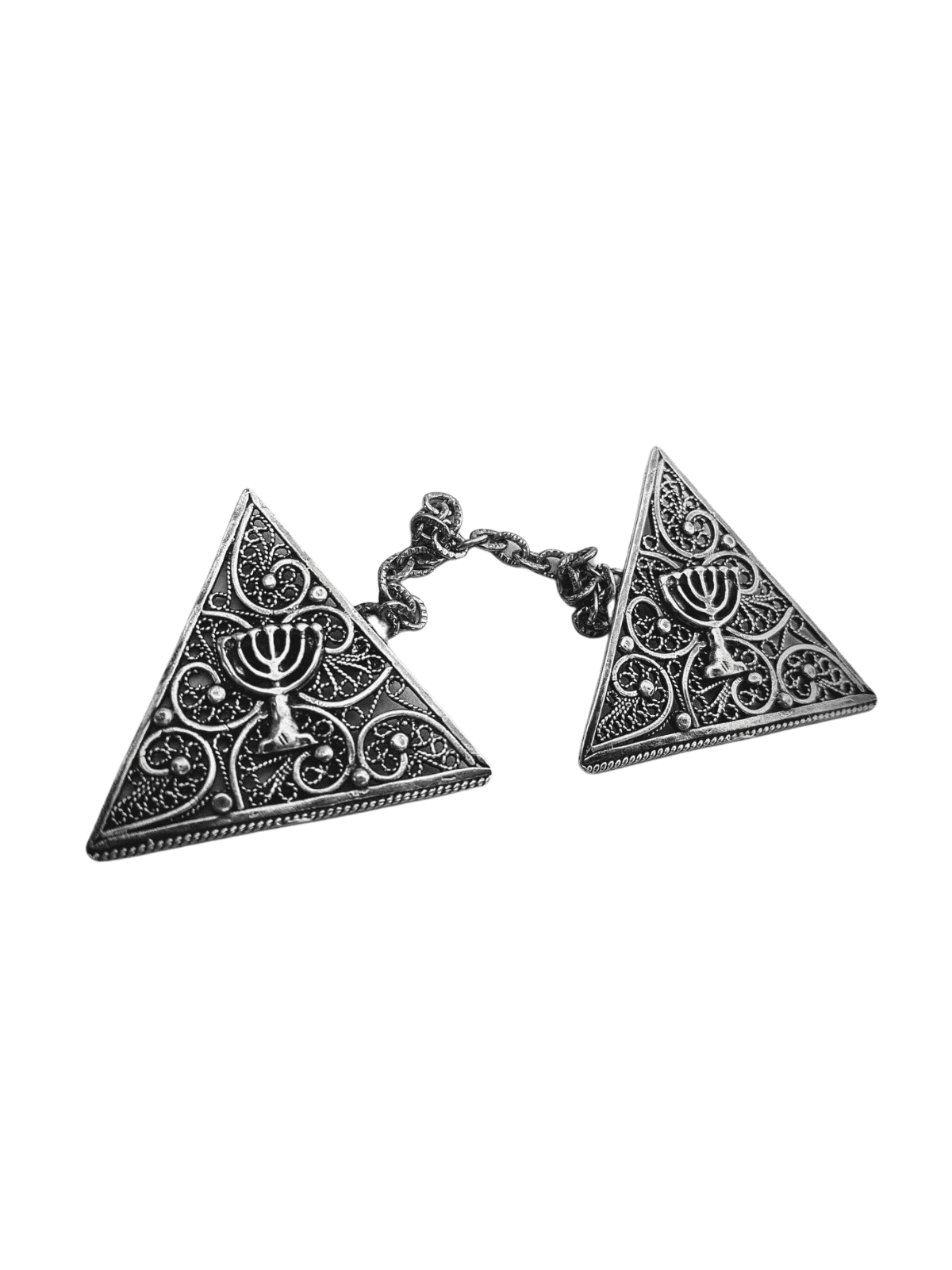 Yemenite Filigree Triangle Menorah Silver Tallit C , Passover Gifts ,