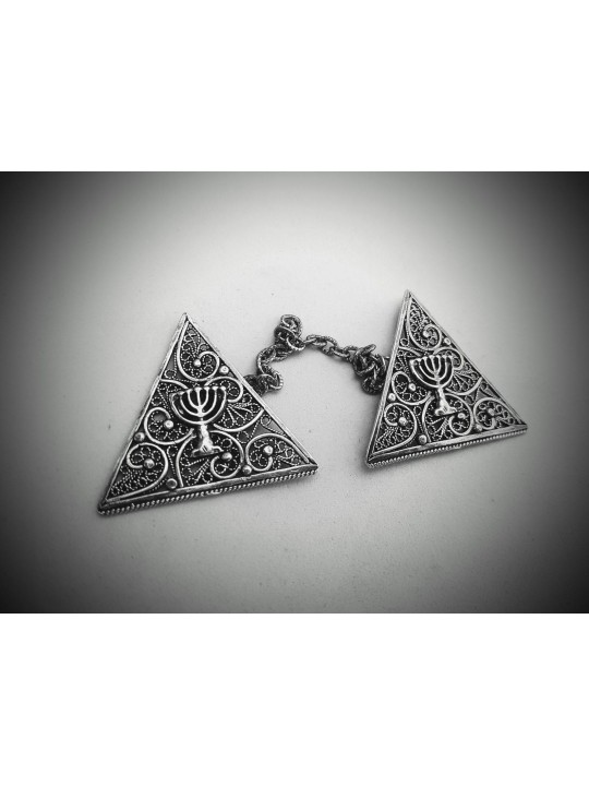 Yemenite Filigree Triangle Menorah Silver Tallit C , Passover Gifts ,