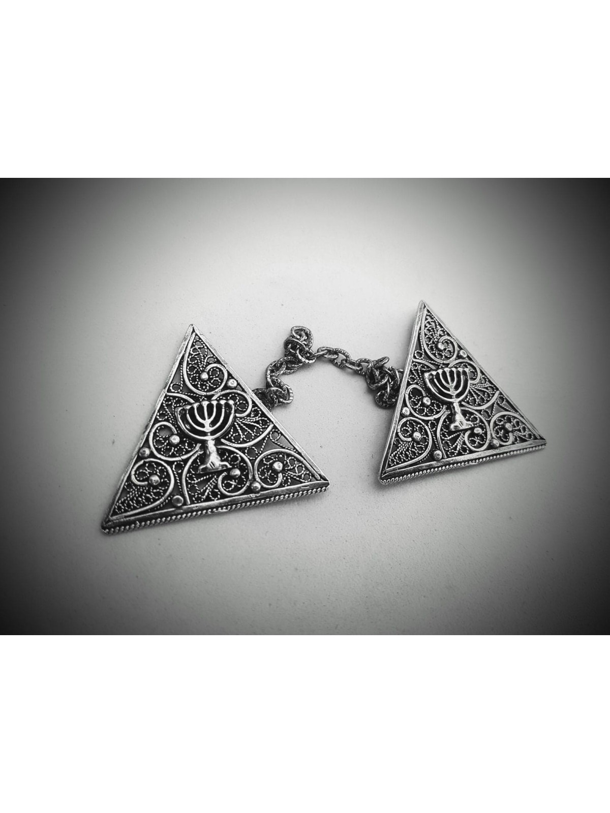 Yemenite Filigree Triangle Menorah Silver Tallit C , Passover Gifts ,