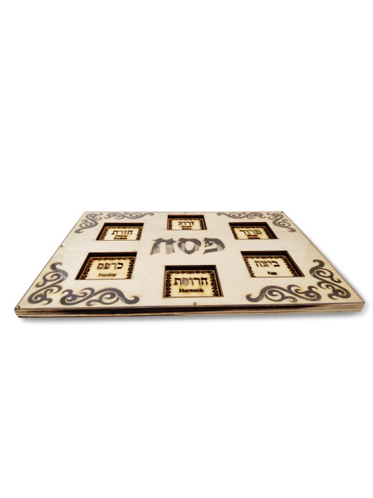 Assiette de Pessa'h rectangulaire en bois avec Orna creux royal, cadeaux de Pâque,