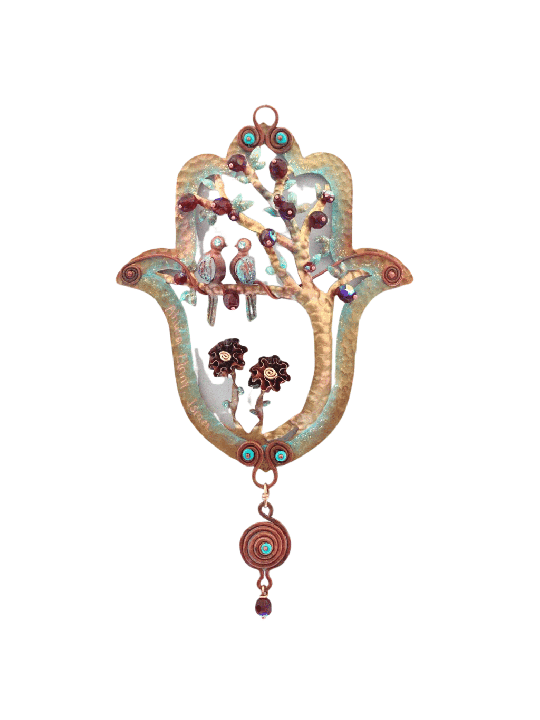 Belle Hamsa florale détaillée avec arbre et oiseaux, gif de mariage juif