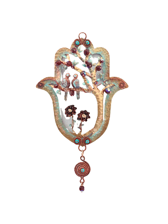 Belle Hamsa florale détaillée avec arbre et oiseaux, gif de mariage juif