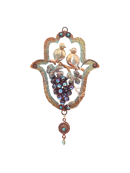 Hamsa en cuivre unique en son genre - Tourtereaux sur un raisin, Gi de mariage juif