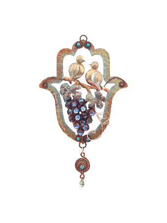 Hamsa en cuivre unique en son genre - Tourtereaux sur un raisin, Gi de mariage juif