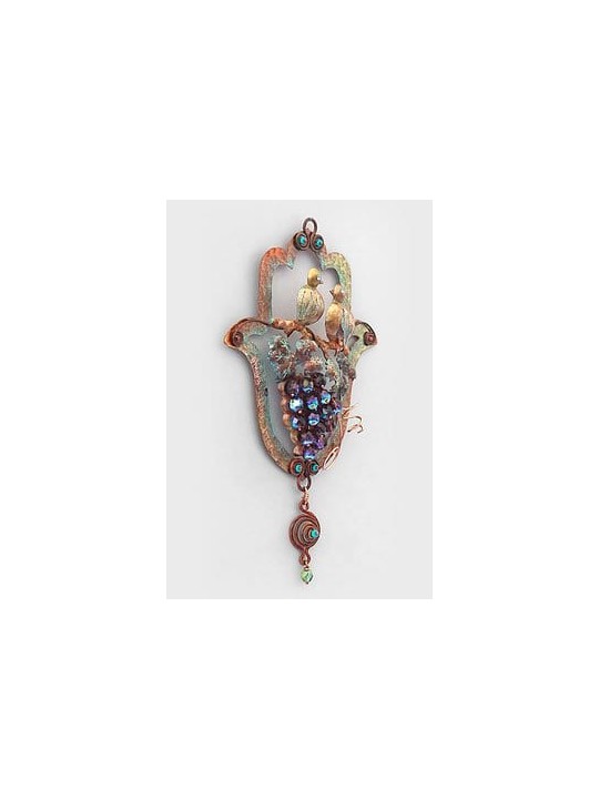 Hamsa en cuivre unique en son genre - Tourtereaux sur un raisin, Gi de mariage juif