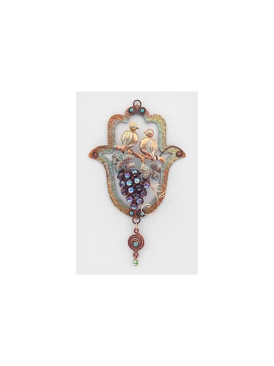 Hamsa en cuivre unique en son genre - Tourtereaux sur un raisin, Gi de mariage juif