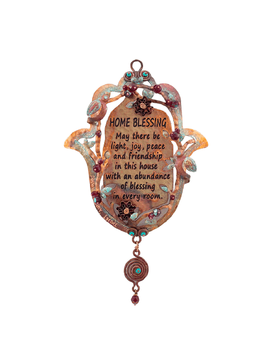 Beautiful Floral Copper Lucky Hand Home Blessing , Hamsa Wall Art , Is