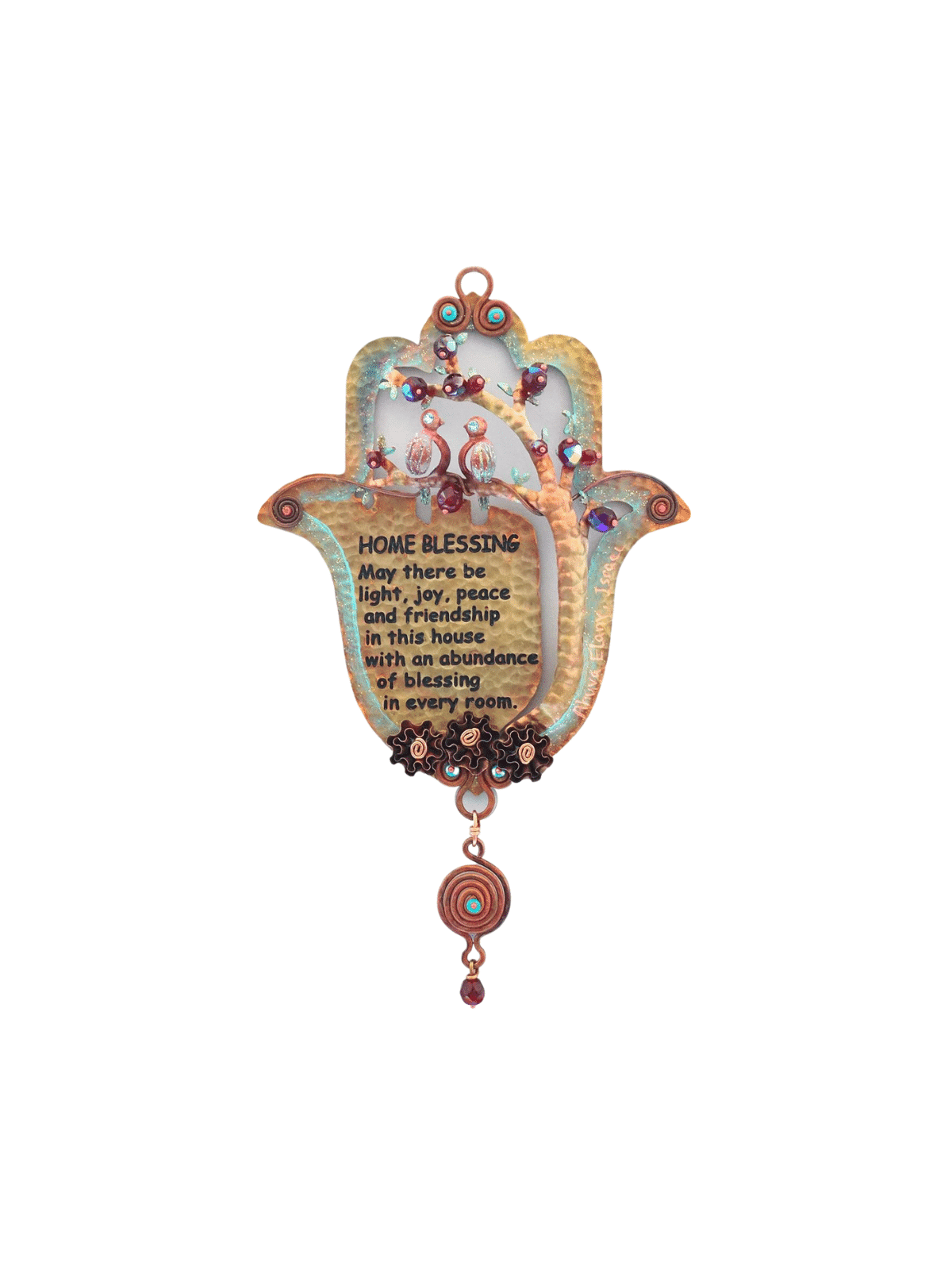 Beautiful Nature Inspired Copper Hamsa With Englis , Jewish Wedding Gi