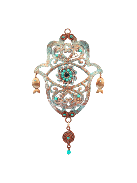 Stylish Copper Evil Eye Lucky Hand - Modern Judaic , Tu B'Av Gifts , I