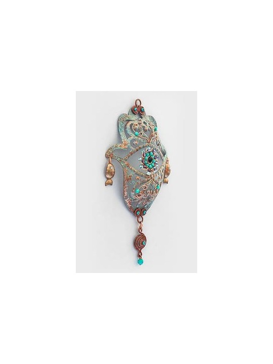 Stylish Copper Evil Eye Lucky Hand - Modern Judaic , Tu B'Av Gifts , I