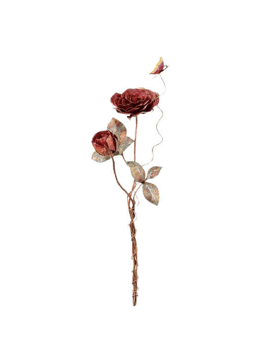 Sculpture 3D spéciale de deux roses rouges avec papillon, gif de mariage juif