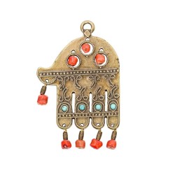Ancient Brass Wall Good Luck Hamsa with Colored Beads... | Metal Hamsa