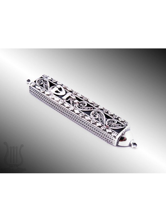 Flowers Design Sterling Silver Mezuzah Case , Tu B'Av Cadeaux , Israélien