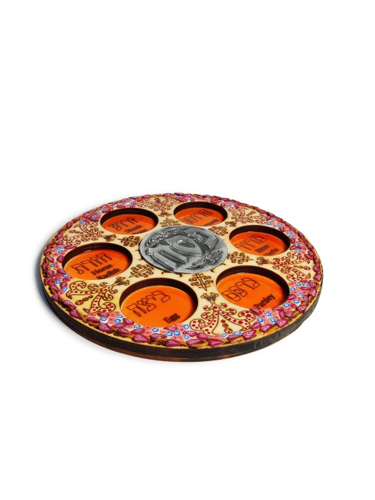Assiette de Seder ornée de Pâque en bois et argile violette, cadeaux de Pâque, Isra