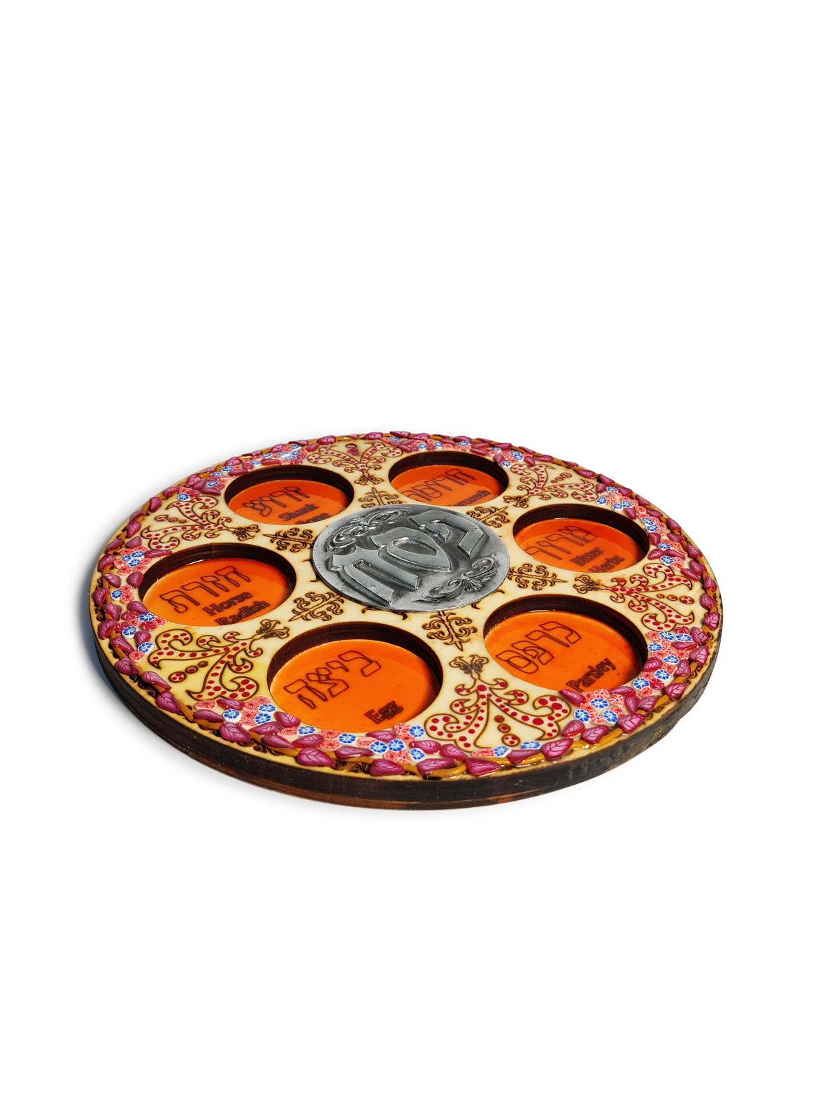 Assiette de Seder ornée de Pâque en bois et argile violette, cadeaux de Pâque, Isra
