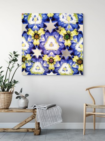 Blue and Gold Star of David Painting On Pansy Flow , Jewish Paintings