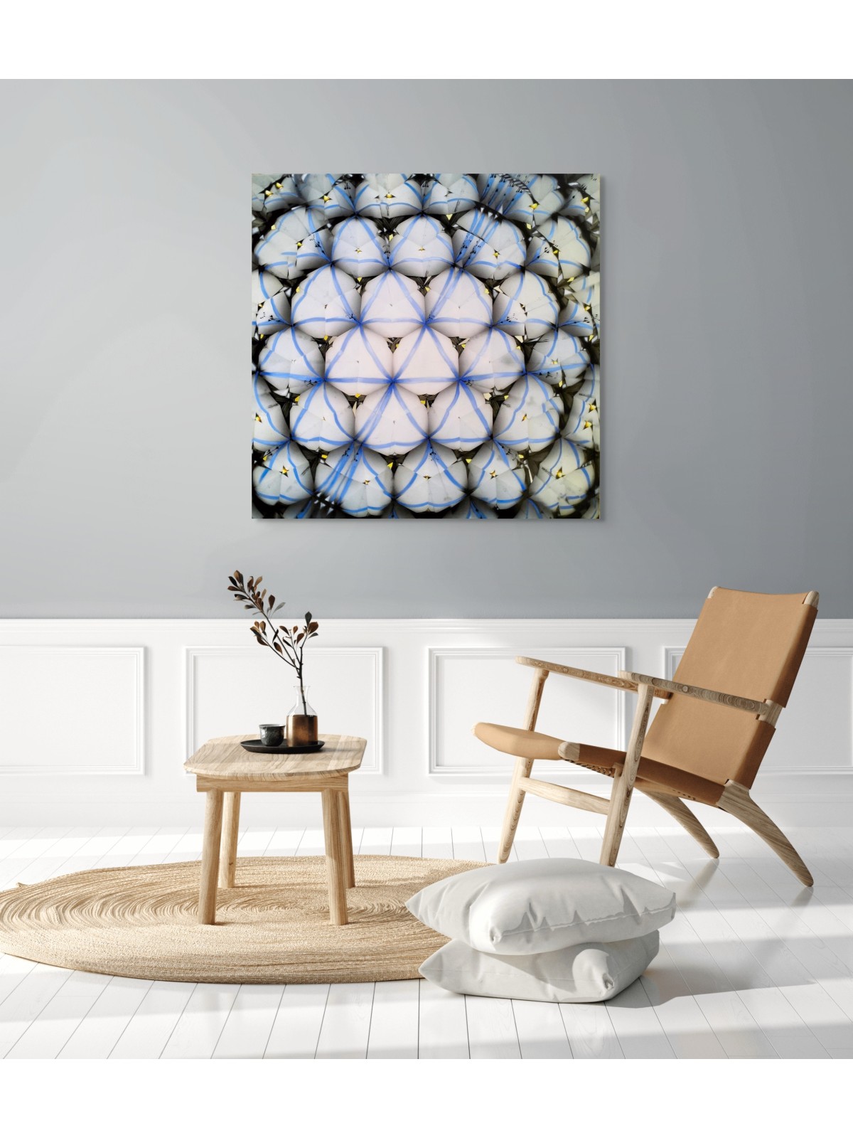 Blue Star of David Wall Art On White Almond Blosso , Jewish Paintings