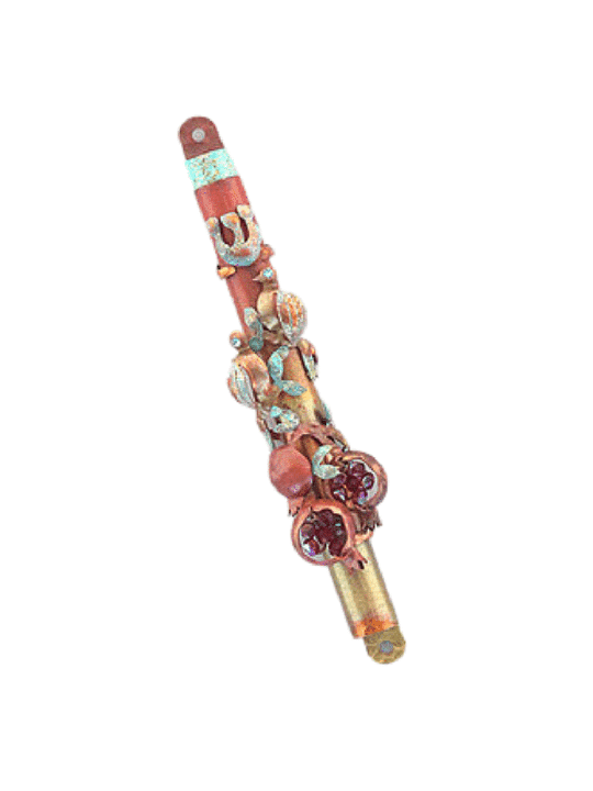 Unique Copper Mezuzah Case With Pomegranate Decora , Jewish Wedding Gi