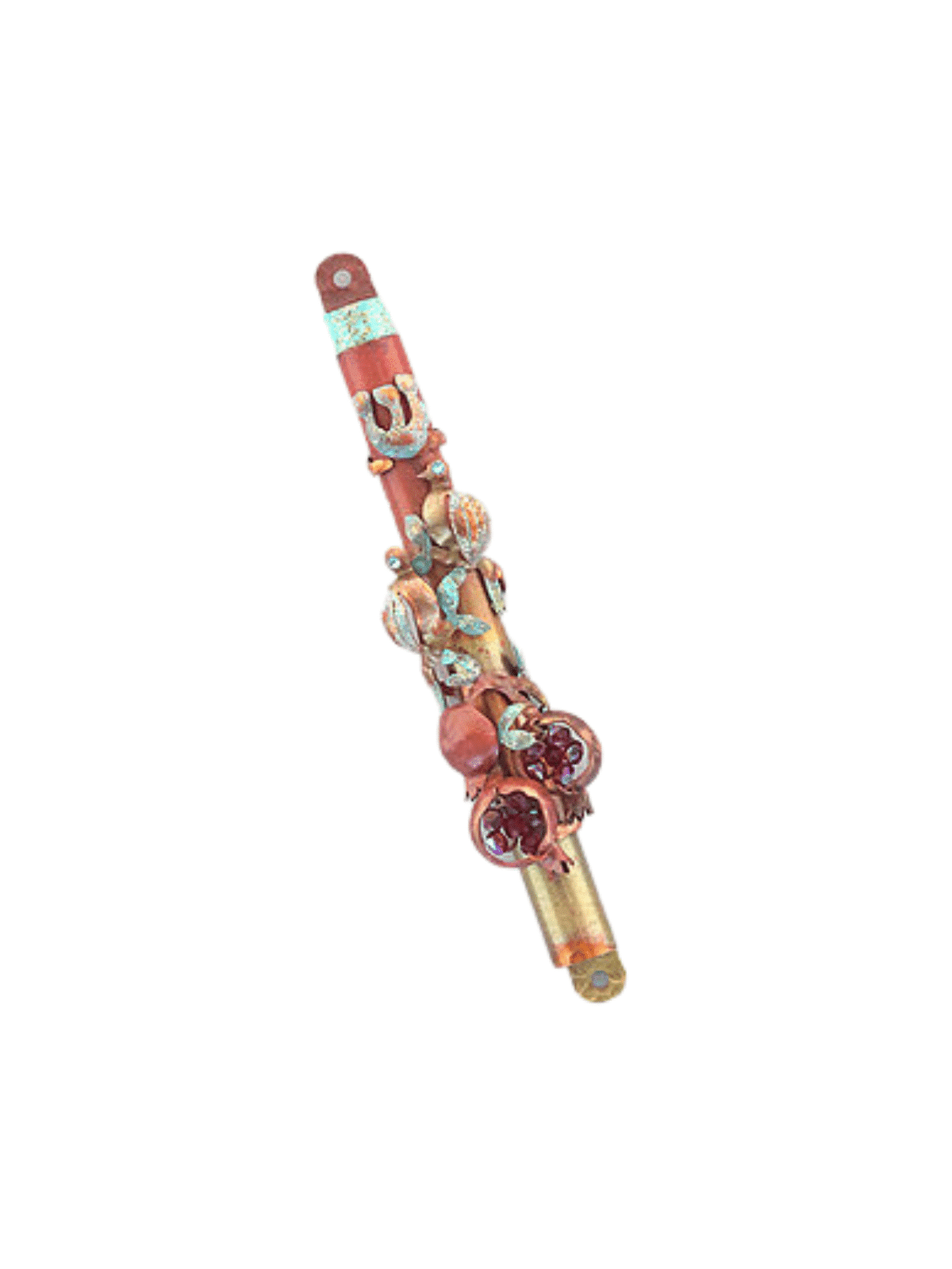 Unique Copper Mezuzah Case With Pomegranate Decora , Jewish Wedding Gi