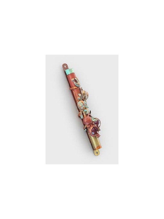 Unique Copper Mezuzah Case With Pomegranate Decora , Jewish Wedding Gi