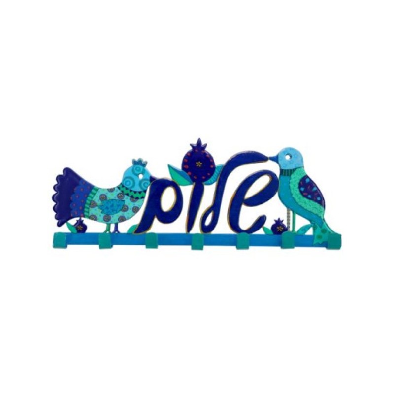 Porte-clés mural Yair Emanuel Oiseaux bleus Shalom en hébreu | Horloges