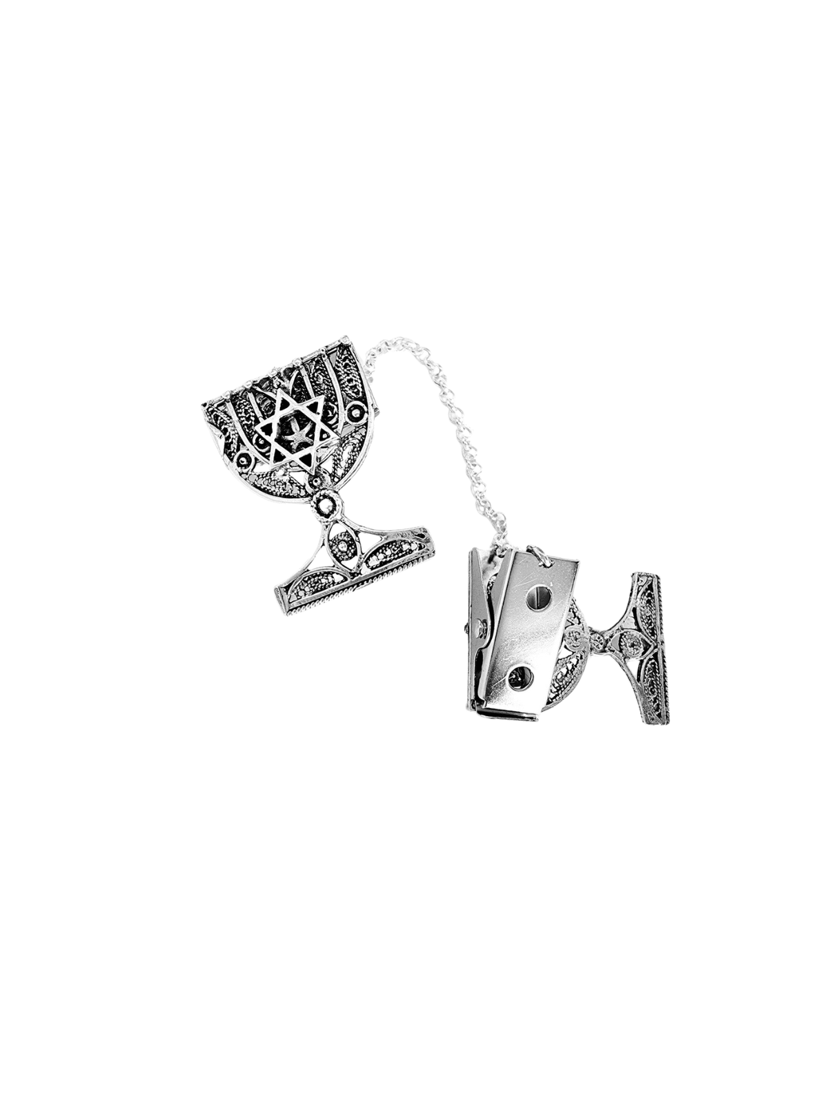 Sterling Silver Menorah Tallit Clips with Star Of  , Passover Gifts ,