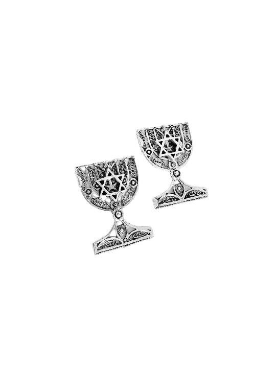 Sterling Silver Menorah Tallit Clips with Star Of  , Passover Gifts ,