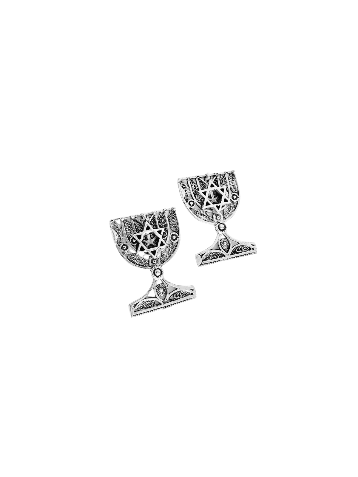 Sterling Silver Menorah Tallit Clips with Star Of  , Passover Gifts ,