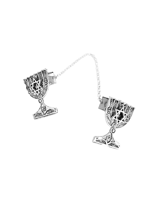 Sterling Silver Menorah Tallit Clips with Star Of  , Passover Gifts ,