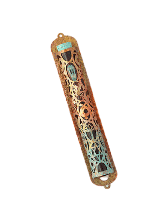 Magnificent Colorful Copper Mezuzah , Jewish Wedding Gifts , Israeli J