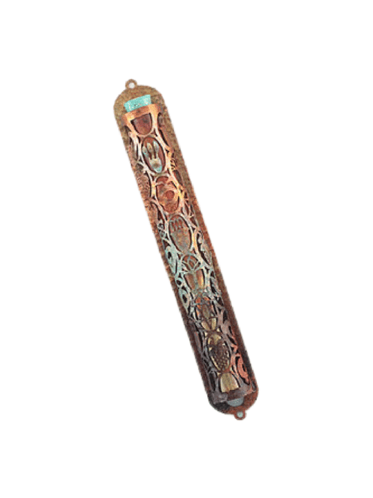 Beautiful Colorful Copper Mezuzah With Unique Seve , Jewish Wedding Gi