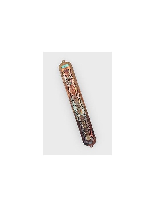Beautiful Colorful Copper Mezuzah With Unique Seve , Jewish Wedding Gi
