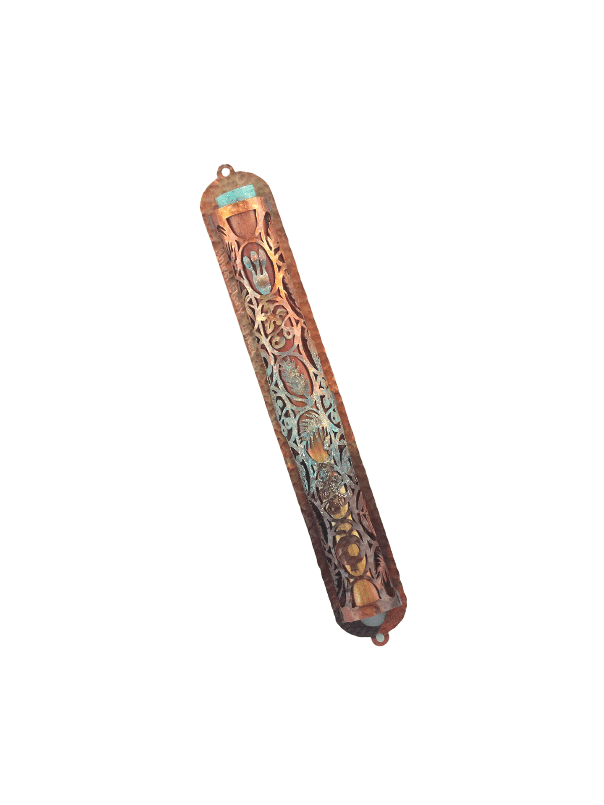 Urban Copper Mezuzah With Unique Seven Species Cut , Large Mezuzahs ,
