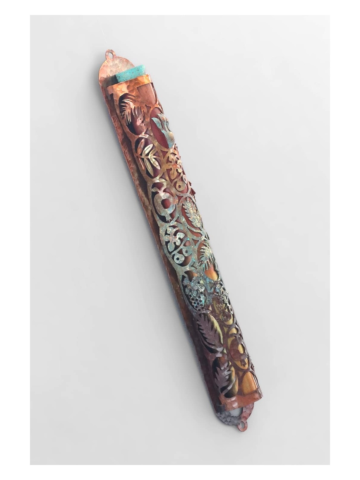 Urban Copper Mezuzah With Unique Seven Species Cut , Large Mezuzahs ,