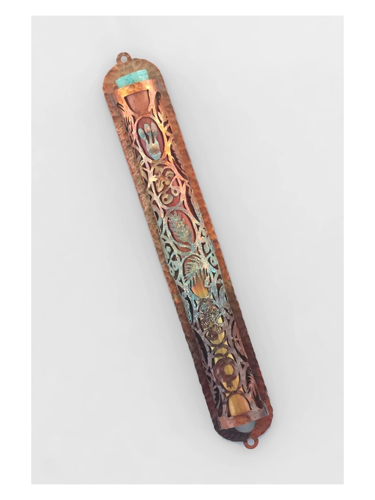 Urban Copper Mezuzah With Unique Seven Species Cut , Large Mezuzahs ,