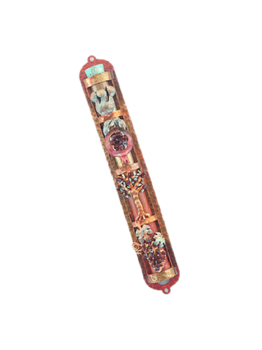 Beautiful Copper Mezuzah With Pomegranate, Tree &  , Jewish Wedding Gi