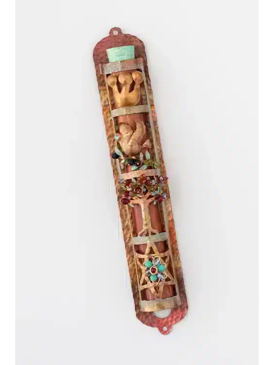 Meaningful Copper Mezuzah Case with Jewish Symbols , Jewish Wedding Gi