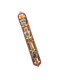 Detailed Modern Copper Mezuzah Case With Lucky Han , Jewish Wedding Gi
