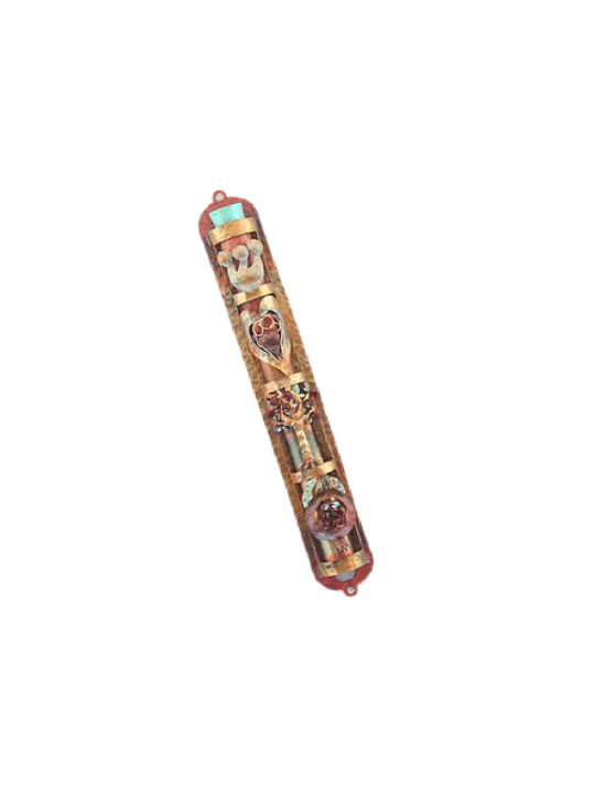 Copper Mezuzah Case With Jewish Protective Symbols , Jewish Wedding Gi